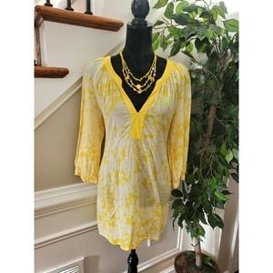 H&M Women's Yellow & White 100% Cotton V-Neck Long Sleeve Casual Blouse Size 14